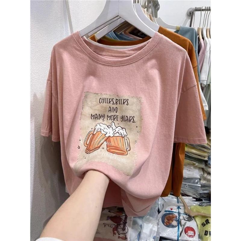 Men Casual Beer Print Solid Color Loose Short Sleeve T Shirts