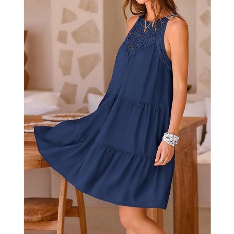 2025 summer hollow backless dress casual sleeveless A-line layered swing vest skirt beach vacation mini umbrella skirt 23209#