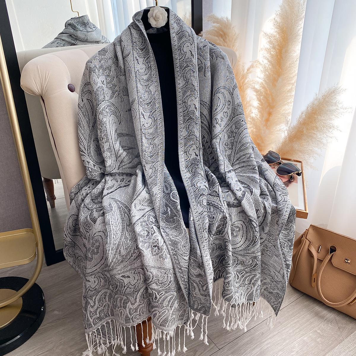

Luxury Winter Cashmere Scarf For Women - Printed Tasseled Shawl, Embroidered Pareo Cape & Elegant Chunky Headscarf