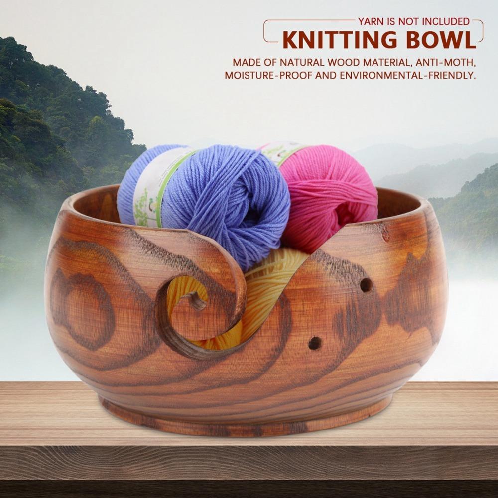 With Holes Knitting Yarn Bowl Wood Handmade Yarn Bowl Durable Wooden Yarn Bowl  For Crocheting 5.51in