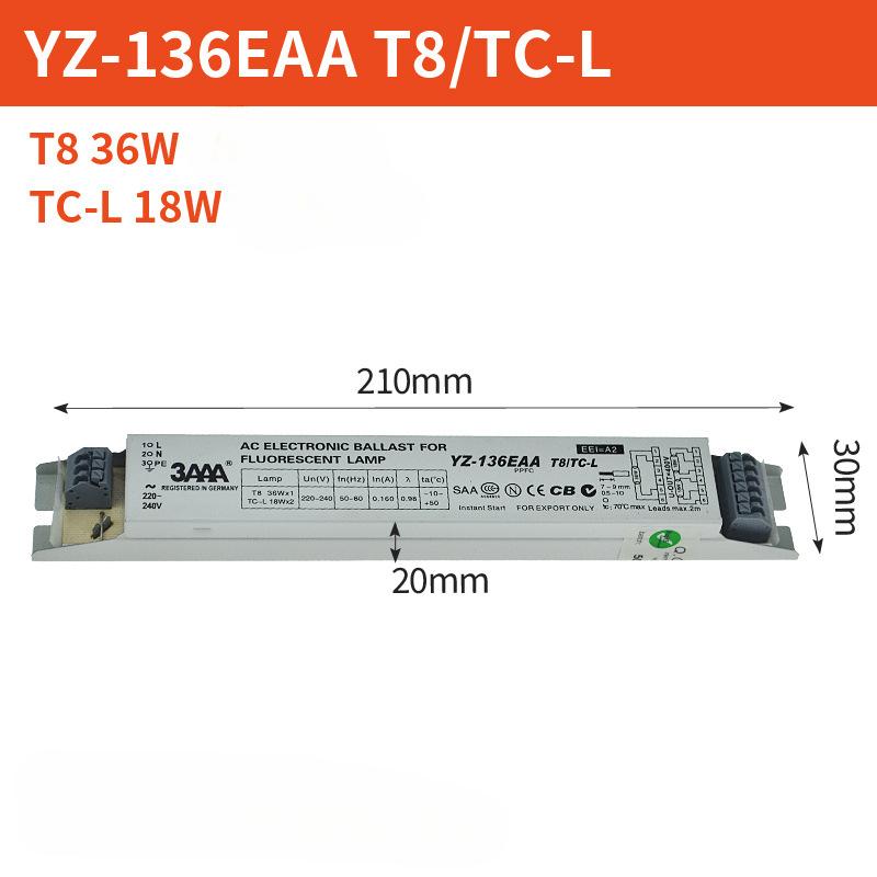 3AAA YZ-136EAA YZ-236EAA T8/TC-L 220V 1*36W 2*36W T8 Electronic Ballast For T8 Fluorescent Lamp Advertising Light Box