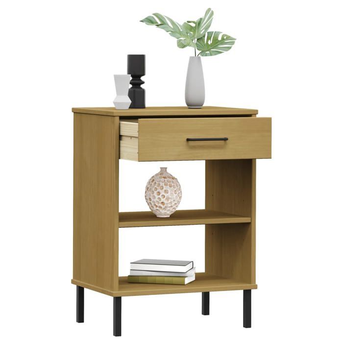 VidaXL Console Cabinet with Metal Legs Brown Solid Pine Wood OSLO, Furniture, Hallway Furniture, Hall Furniture 351000