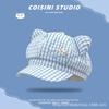 Japanese Cute Bear Plaid Ears Octagonal Hat Female Spring And Summer Thin Y2K Sweet Face Little Beret