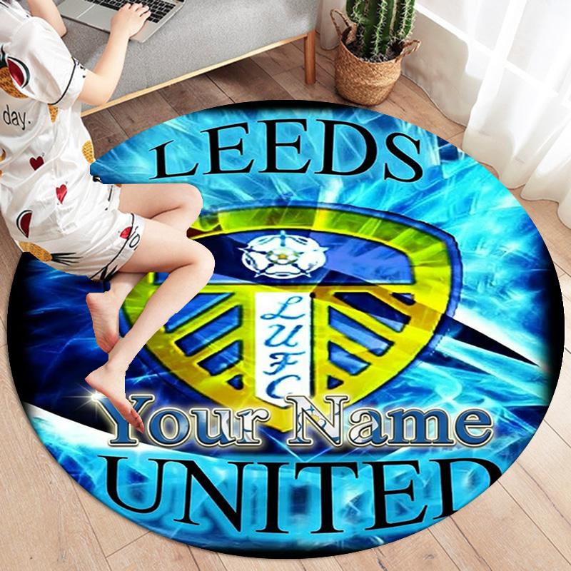 Leeds Crest Custom Name Round Area Rug Carpet Rug For Living Room Bedroom Sofa Playroom Decor Nonslip Floor Mat