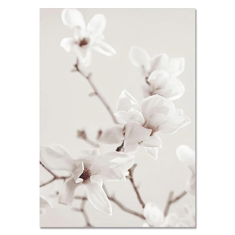 Romantic Blue Beach Posters Coast  Magnolia Flower Print Wall PictureCanvas Painting Nature Theme Blue White Bedroom Decor