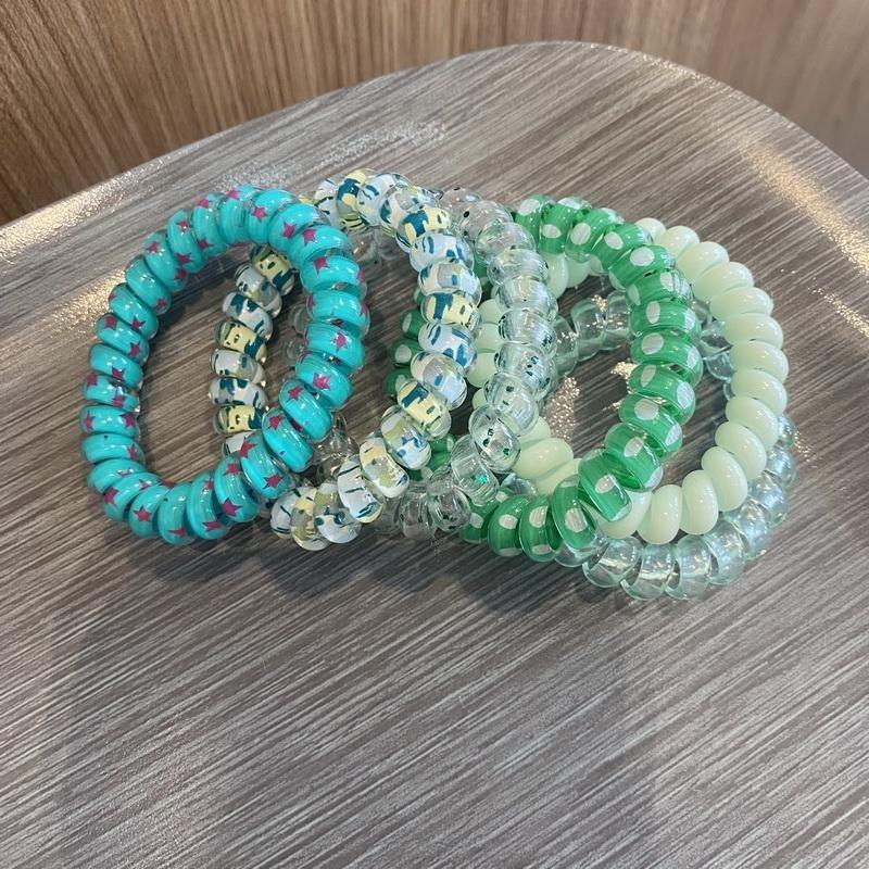 6pcs/set Women Telephone Wire Hair Bands Girls Star Printing Spiral Cord Hair Tie Elastic Scrunchies  Hair Rope Gum Accessories