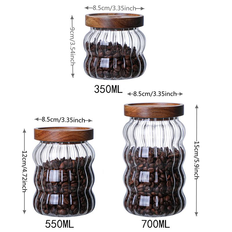 Kitchen High Borosilicate Glass Sealed jar Canister Glass Container Wood Lid Food Storage Jar Coffee Bean Wheaten Grain Oat Can