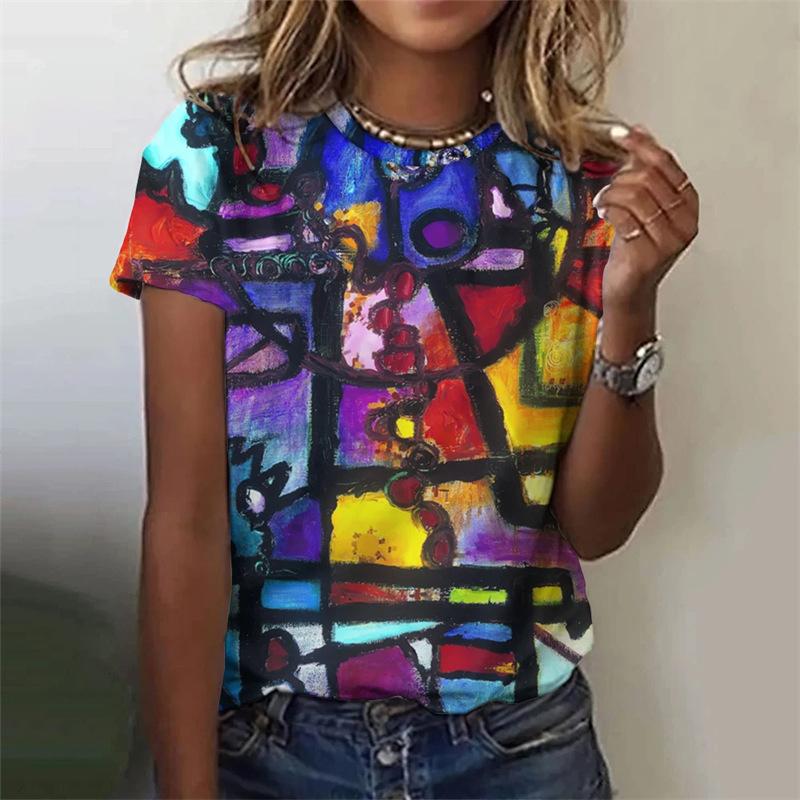 

3D Women s Clothing Pattern Holiday Color Casual Short Sleeved Printed T-shirt Party Daily Summer Shirt S