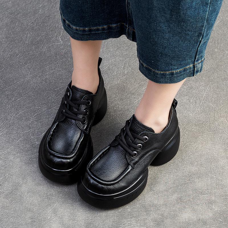 GKTINOO Retro Genuine Leather Thick Sole Pumps 2025 Spring New British Style Women's Round Toe Platform Shoes