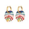 Colorful Big Leaf Pendant Gold Color Stainless Steel Earrings For Women Jewelry Vintage Statement Enamel Round Hoop Earrings