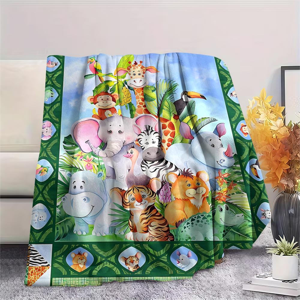 1Pc Cartoon Animals Print Flannel Blanket, High quality Comfortable for All Seasons, Home Decor, Warmth and Comfort, Perfect for Christmas Gifts