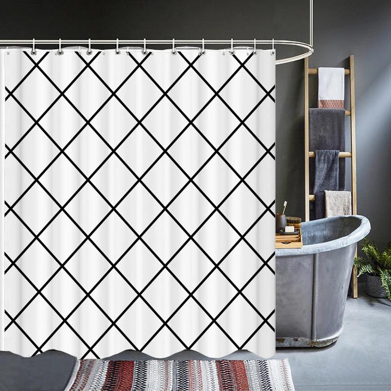

Сучасні Чорно-Білі Смугасті Геометричні Шторки для Душу Водонепроникні Ванної Кімнати 3D З Гачками Особистість Пральна Тканина W120xH180cm