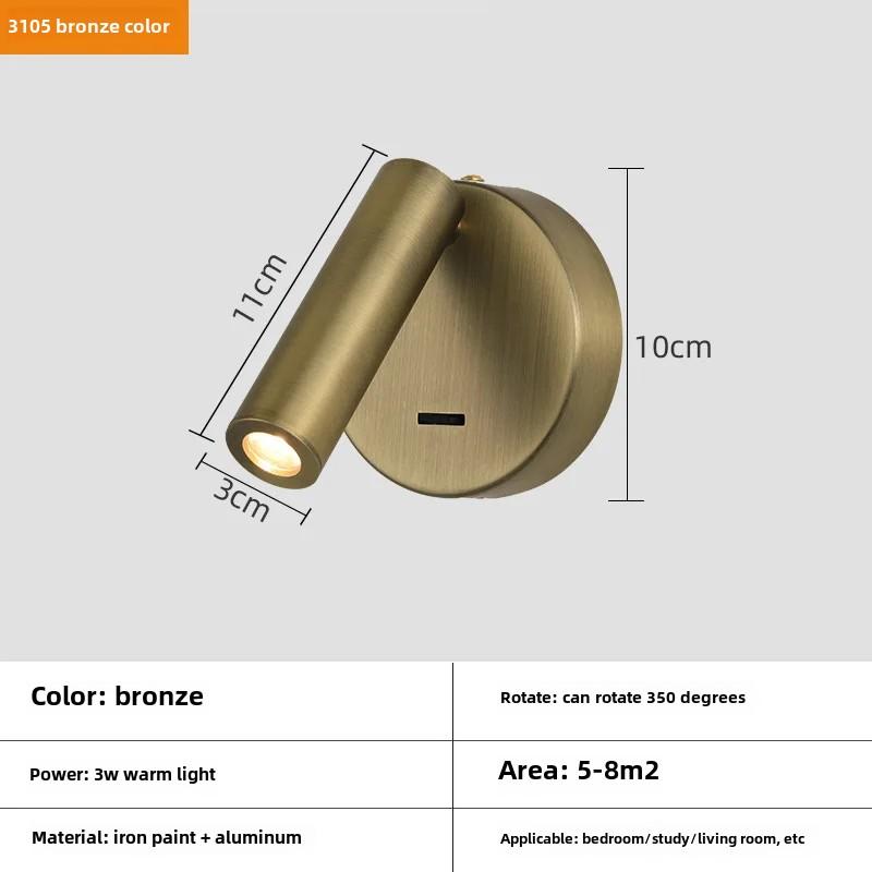 Anti-glare Bedroom Bedside Wall Lamp Hotel Bedside Reading Small Spot Light Indoor Simple with Switch Background Wall Lights