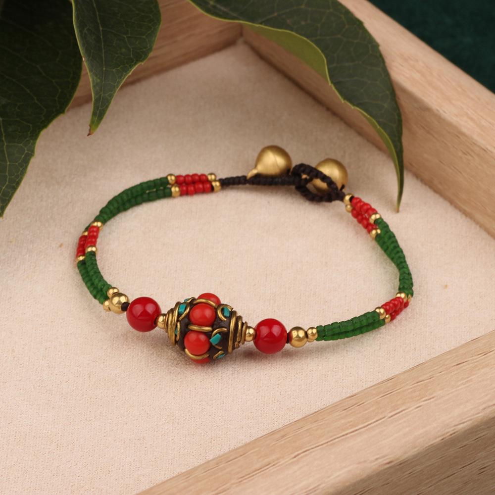 Ethnisches Retro Nepalesisches Tibetisches Handgewebtes Türkis Perlen Damenarmband