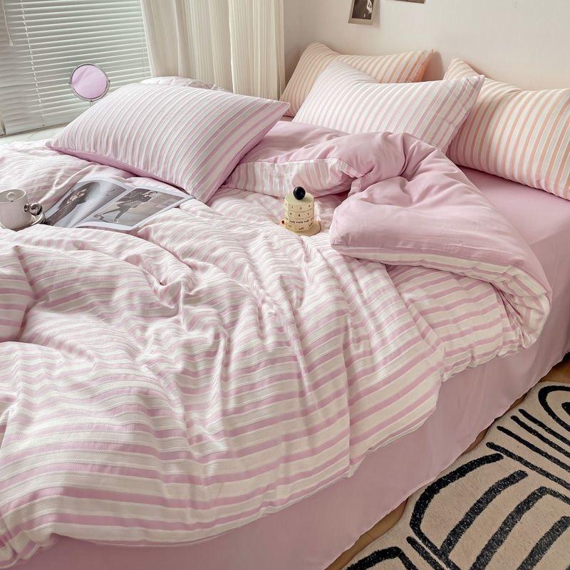 Ins Style Bedding Set Duvet Cover  Wash Cotton Stripe Summer Soft Cool Summer Bed Sheet Set Comforter Set Quilt Cover