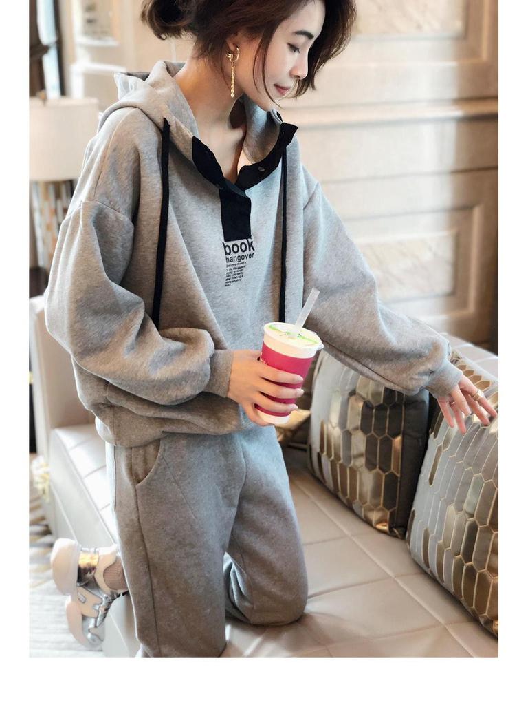 Plus Size Women's Hooded Casual Sport Set - Autumn/Winter Fashion Sweatshirt Two-Piece
