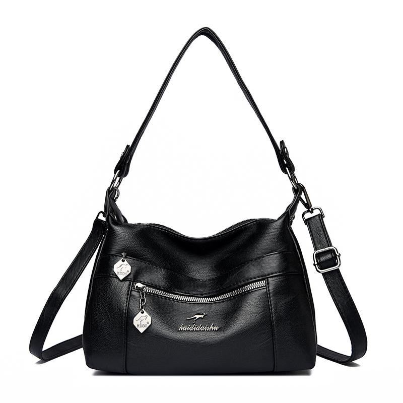 Женская сумка-мессенджер из ПУ, женская сумка через плечо, большая вместимость, сумка для мамы чёрный