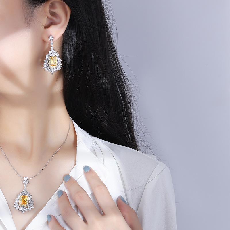 Wish European and American Fashion Jewelry Women's Simulation Yellow Diamond Set Color Separation Set 8 * 12