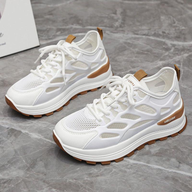 Mesh Breathable Thin Women's Shoes 2025 Summer New Lightweight and Versatile Casual Sports Shoes Thick-soled Non-slip White Shoes