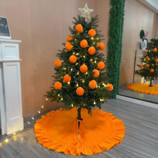 Velvet Christmas Tree Skirt 48 Inch Ruffled Holiday Tree Skirt Rustic Xmas Tree Decoration Soft Festive Tree Apron for Cozy Celebrations