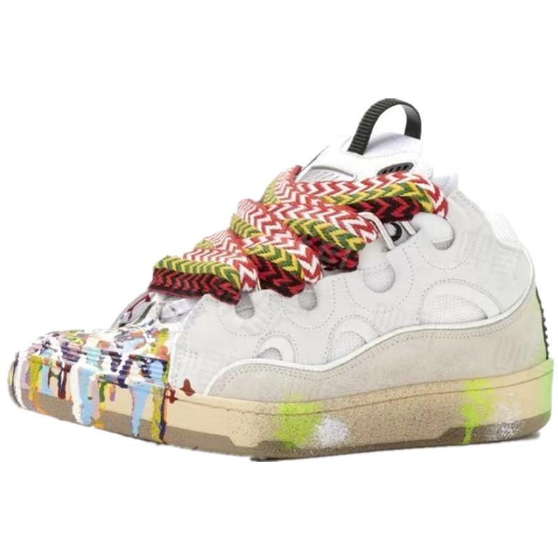 Leather Splicing LaceUp Curb Sports Casual Shoes Retro Board Shoes Men'S And Women'S Dad Shoes