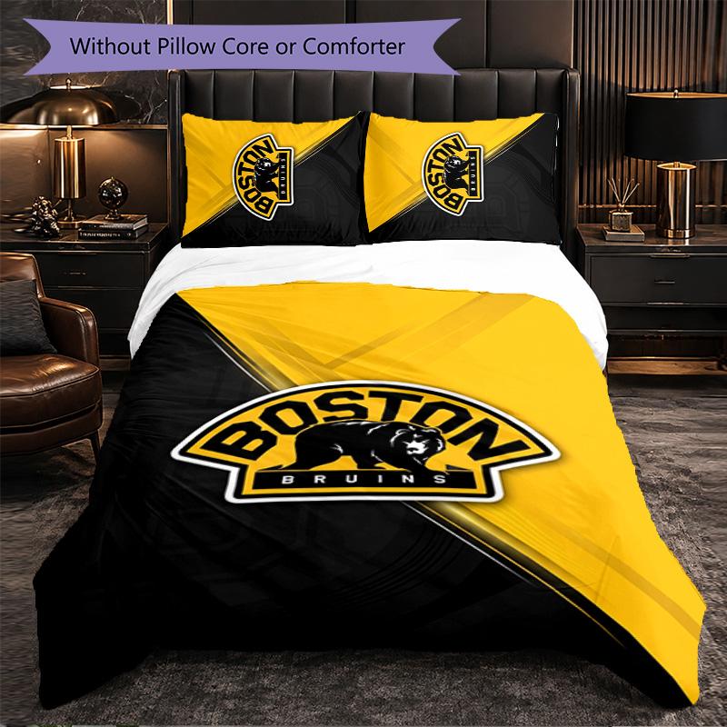 Set Biancheria da Letto Boston Bruins in Microfibra 3 Pezzi Copripiumino Decorativo per Camera da Letto Uso Domestico
