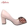 Aphixta New Autumn Pink Shoes Women Pumps Patent Leather 7cm/10cm/12cm Heels Appliques Flowers Officile Super Big Size 49 50