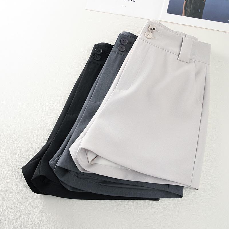 Spring 2025 Women's High-Waist White A-Line Suit Shorts - Casual, Loose Wide-Leg Design