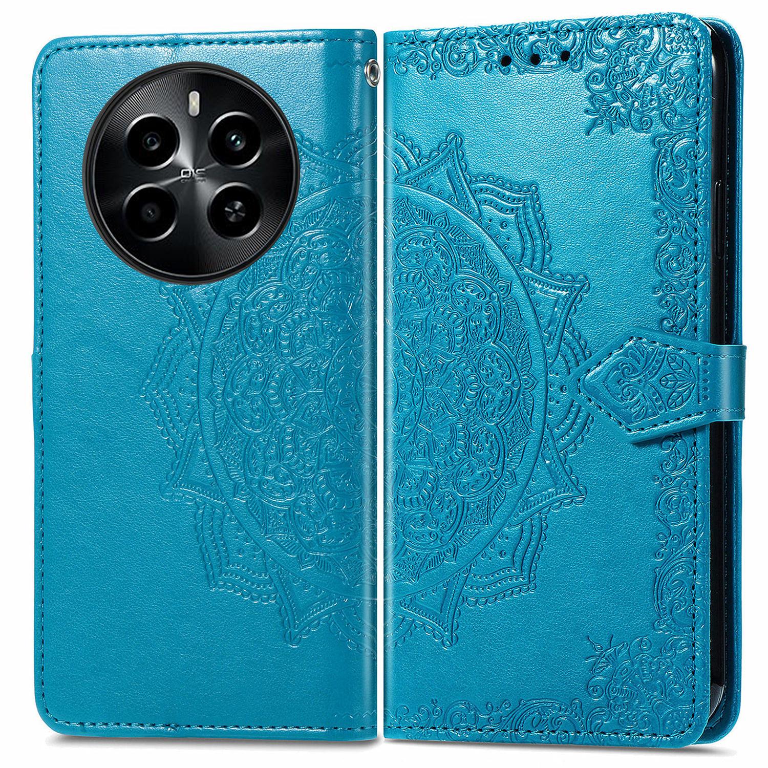 

For Realme 13 4G Case Mandala Embossed Design Leather Wallet Phone Cover Blue