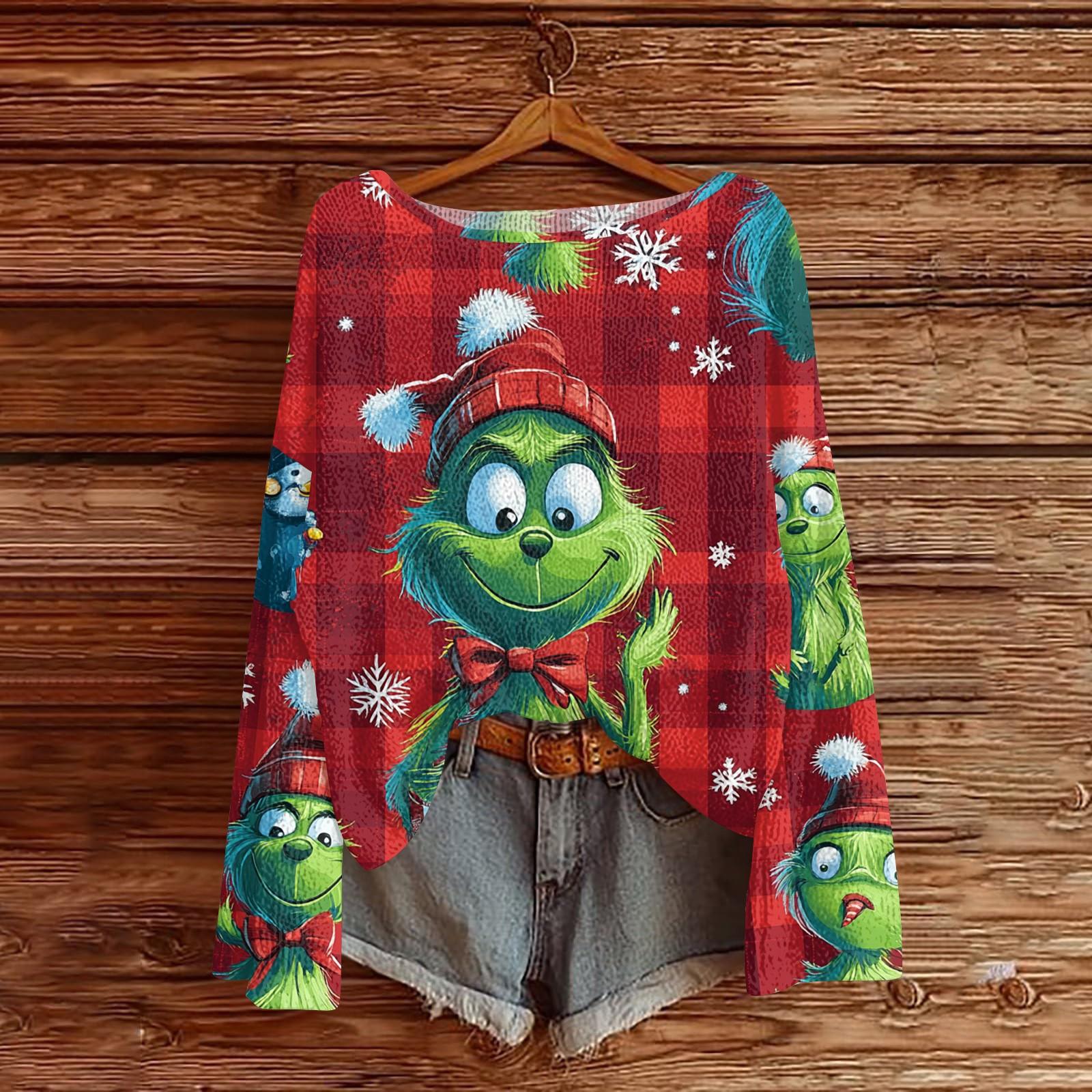 

Womens Fall Sweaters Long Sleeve Print Tops Pullover Sweaters Loose Dressy Casual Basic Clothes L