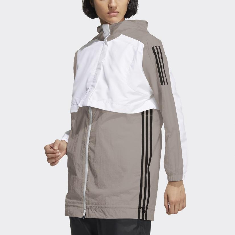 Adidas Wandelbare Zweifarbige Gestreifte Kapuzenjacke Damen Oberbekleidung Weiß HE9990