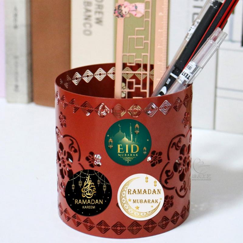 500Pcsroll Middle East Ramadan Stickers Arabic Eid Moon Oil Lamp Gift Envelope White Green Gold Seal Stickers Southeast Asia