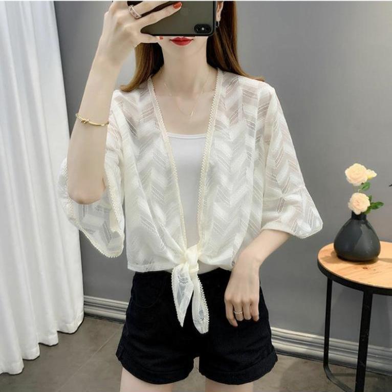 Hollow Out Chiffon Cardigan Sunscreen Jacket for Summer Paired with Lace Thin Outerwear Women's Shawl