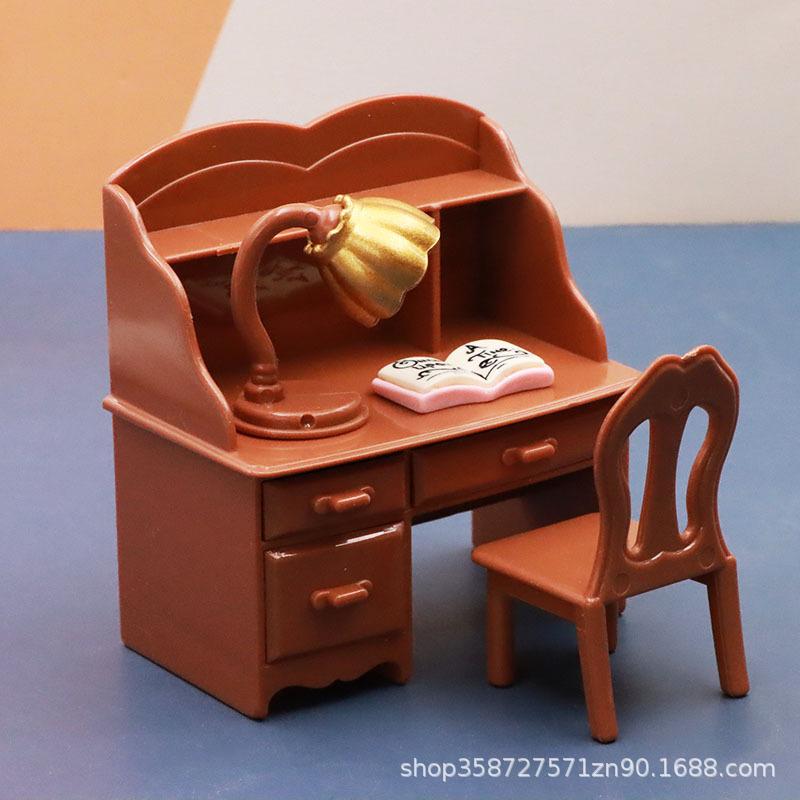 Cute Mini Bedroom Doll House Dressing Table Chair Desk Set Model Small Ornaments Play House Children'S Toys