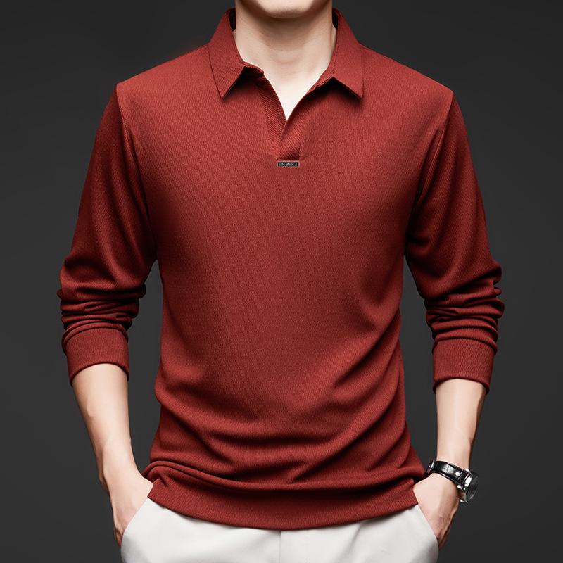 Scissor Neck Long-Sleeved T-Shirt Men'S Lapel Solid Color Polo Shirt Business Casual Bottoming Shirt Men'S