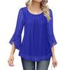 Women's Crew Neck Three Quarter Sleeve Mesh Top Slim Fit Elegant Chiffon Blouse