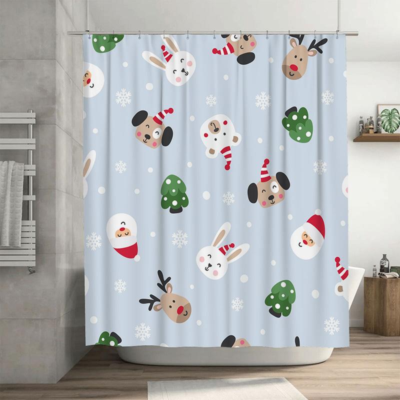 

TU Cute Rabbit Christmas Shower Curtain Holiday Festive Bathroom Decor Waterproof Fabric Holiday Shower Curtain Set Xmas Home De 90x180cm35x71in