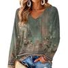 Women's V-Neck Long Sleeve Print Blouse Lightweight for Spring Summer