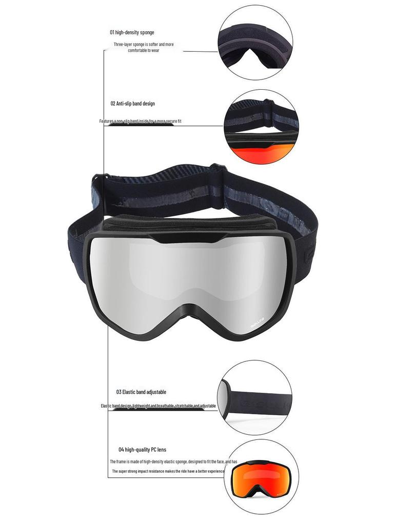 Anti-Fog Double Layer Ski Goggles - Fits Adult Helmets, Suitable for Children, Perfect for Winter Sports