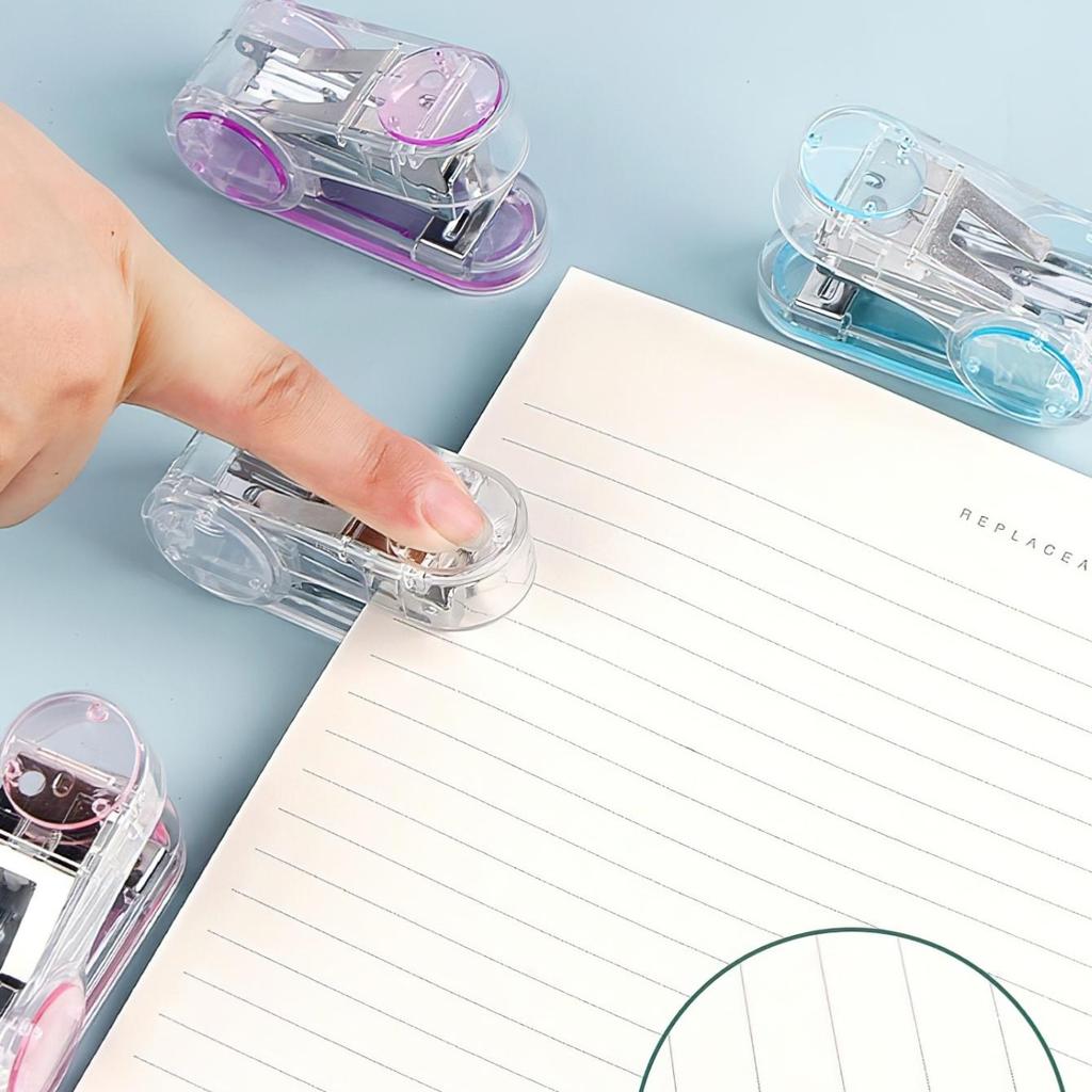 1PC Mini Transparent Crystal Design Manual Stapler Compact Portable with 1000pcs Standard Staples 24/6 Stationery