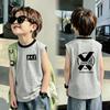 Boys' Contrast Color Cotton Vest T-shirt - Summer 2026 New Arrival, Medium/Large Sizes, Patchwork Sleeveless Top