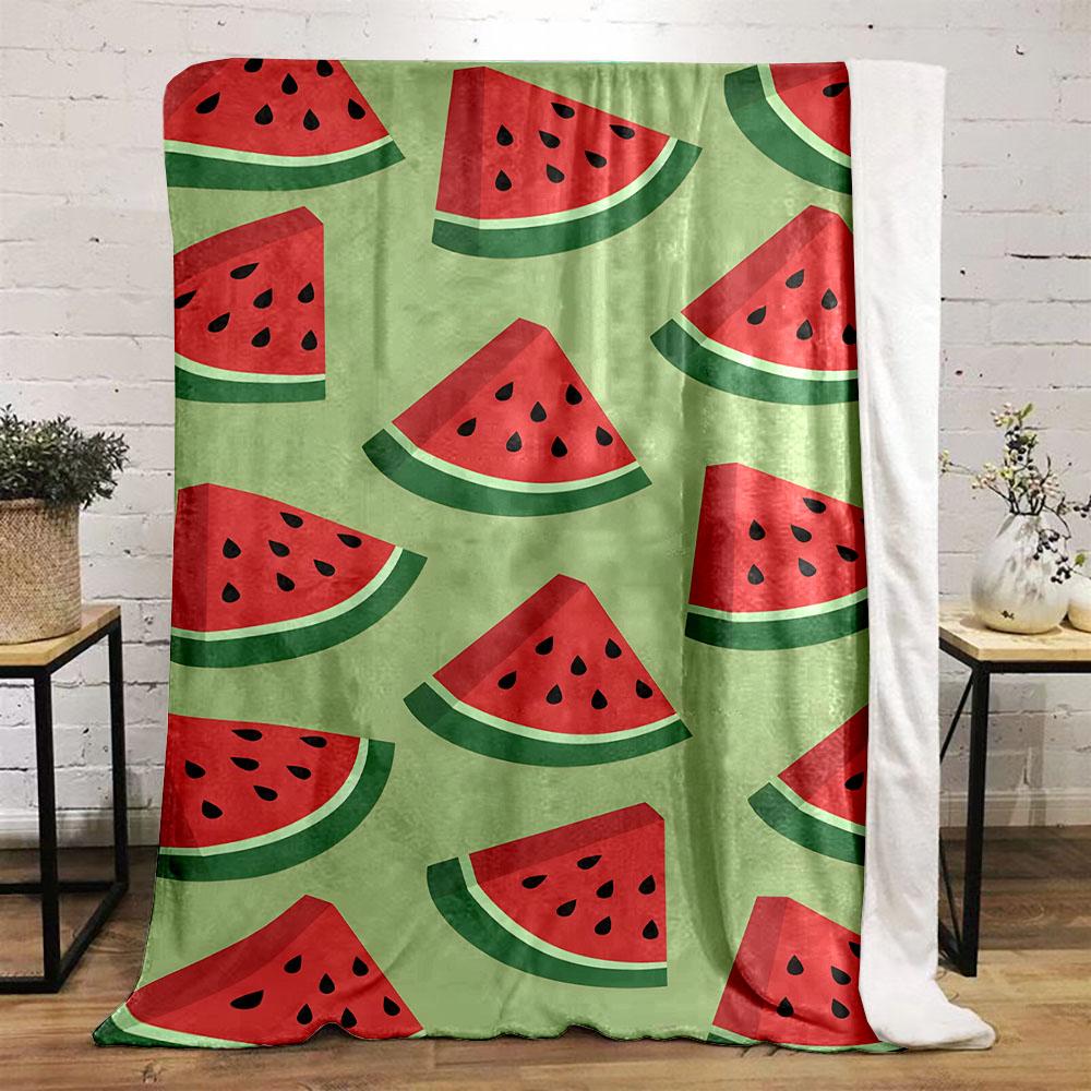 Watermelon Pattern On Green Background Patterned Flannel Blanket Perfect for the Bedroom Living Room, Sofa, or a Little Nap