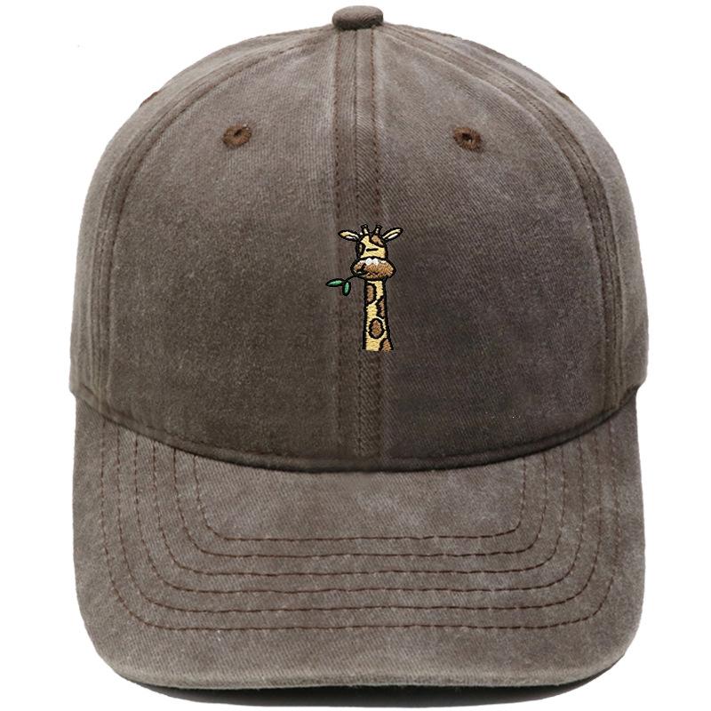 Cute Giraffe Embroidered Baseball Cap Animal Washed Retro Dad Hat Men's and Women's Casual Outdoor Sun Hat