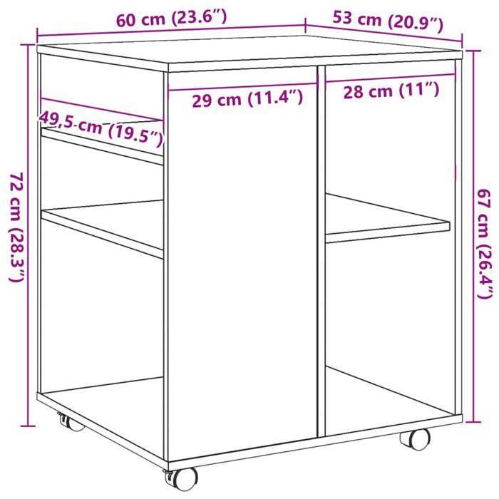 VidaXL Armoire roulante chêne artisanal 60x53x72 cm bois d'ingénierie, armoire, armoire de bureau roulante, organisateur de 856659