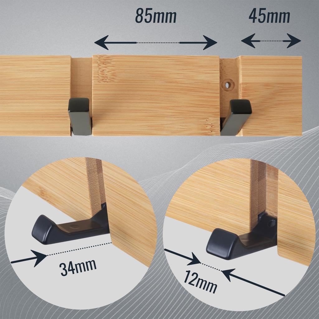 Ricoo MH023L-N Clothes Hanger, Bamboo and Steel, 5 Foldable Hooks