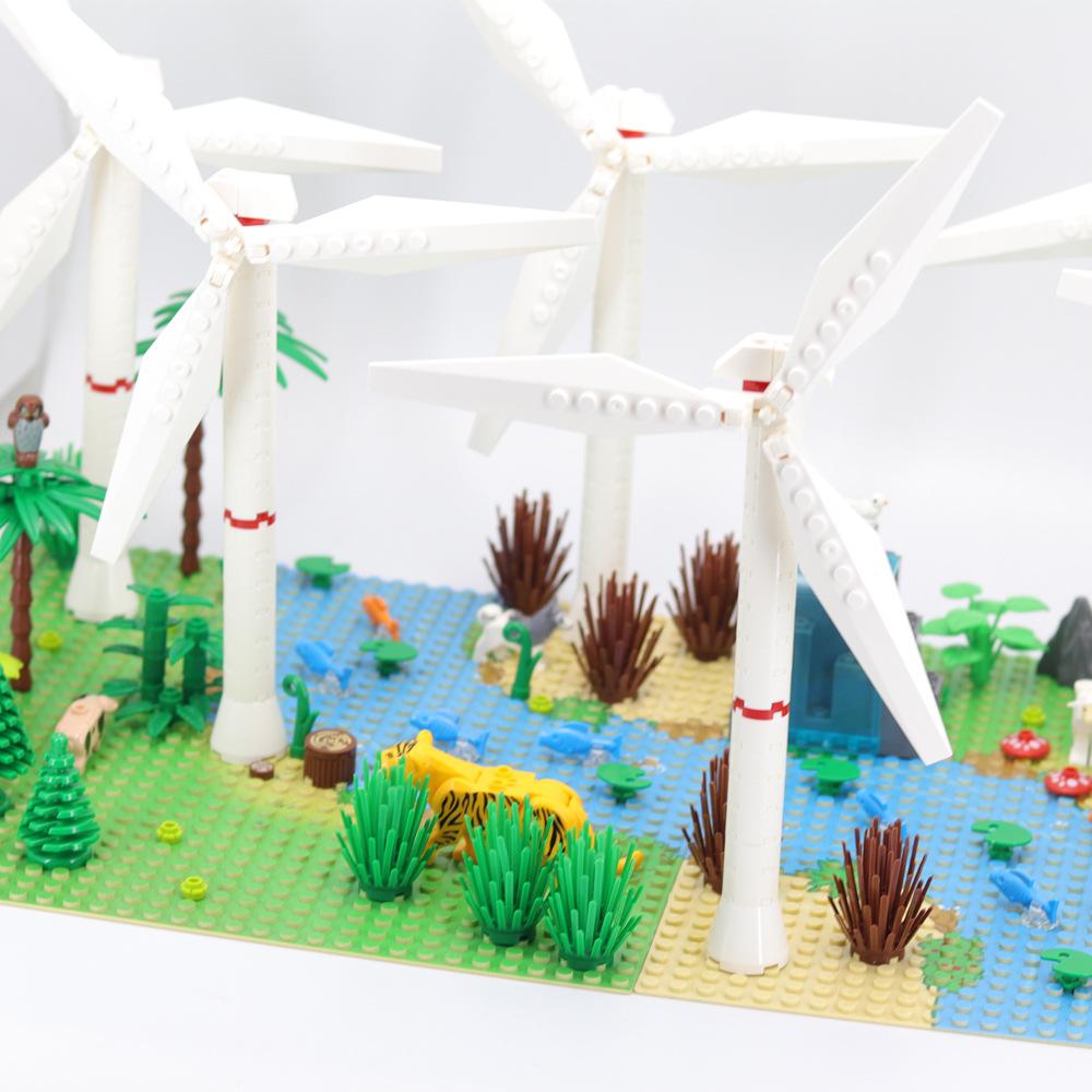Wind Turbine Small Particle Assembly Building Model Windmill Garden Scene Decoration Diy Building Block