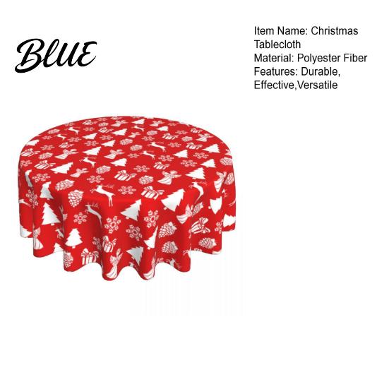 Christmas Tree Elk Decorative Dinner Prints 150cm with Holiday Tablecloth Red Round Polyester Cloth Stain-Resistant