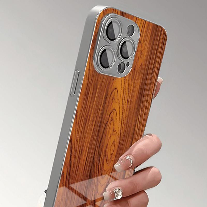 Massivholz-Texturmuster Gehärtetes Glas Handyhülle Für iPhone 17 16 15 14 13 12 11 Pro Max 16 Plus 17 Air Galvanisierte Abdeckung