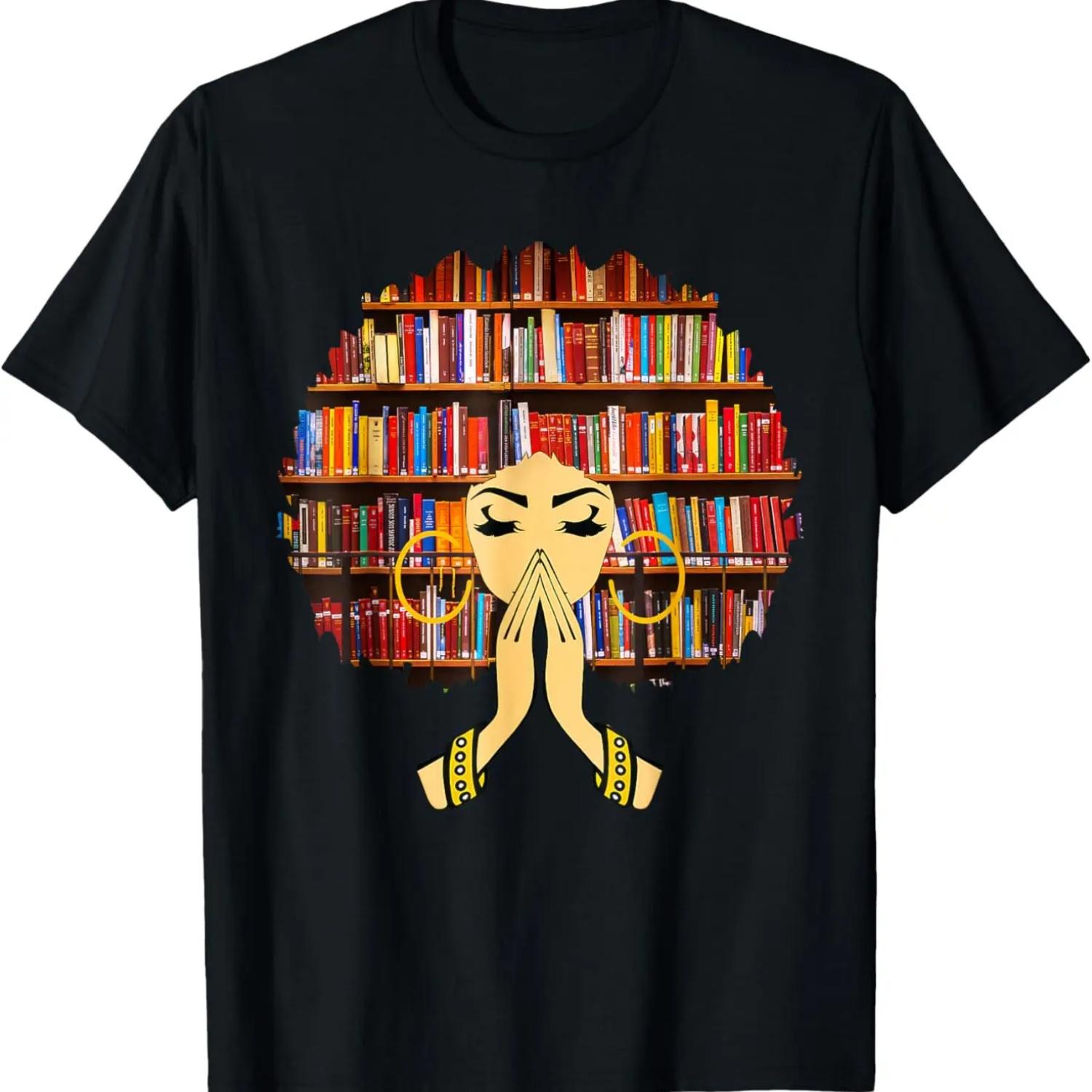 Melanin Black Girl Magic Afro Book Love Literacy Librarian T-Shirt S чёрный