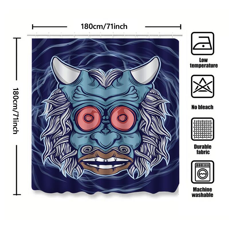 Tuniu Blue Yokai Face Japanese Noh Mask Bathroom Curtain For Room Decor Wall Hanging Shower Curtain